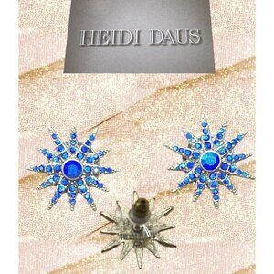 Heidi Daus Blue Sapphire Color Crystal Starburst Bullet Disc Back Stud Earrings